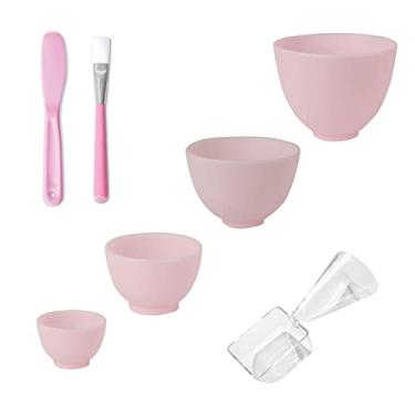 Imagem de Conjunto de Máscara Facial de Silicone, Conjunto de Máscara Facial Pink DIY Conjunto de Máscara Facial com Espátula de Medição Colher, Aplicadores de Máscara Facial SPA Elitzia ET1183 (7 em 1)