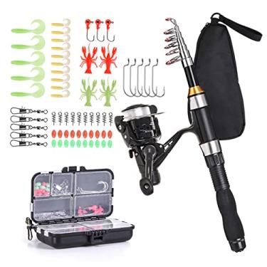 Imagem de Tingpai Carretel de va de pesca Combo Kit completo 1.5 m Conjunto de carretel de va de pesca telescópica com ganchos Iscas ias Barril Swivels Sto ge Bag