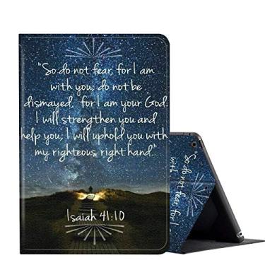 Imagem de Capa para iPad 9,7 polegadas 2018/2017 / iPad Air 2 / iPad Air, couro PU AMOOK com proteção de suporte ajustável com capa inteligente para despertar e dormir automática para Apple iPad 6ª/5ª geração, Bible Verse Isaiah 41:10