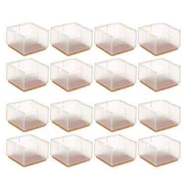 Imagem de DuraGrid Tampas quadradas de silicone para perna de mesa - 49 mm-53 mm para móveis grandes, pernas de sofá e cadeira com almofadas de feltro - Transparente (pacote com 16) - Serve para pernas