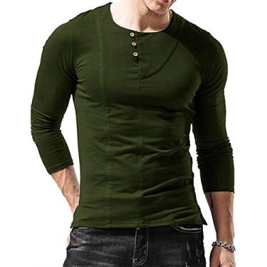 Imagem de NJNJGO Camisetas Henley de manga comprida para homens, camisetas básicas de 3 botões casuais slim fit leve Henley, Amry, G