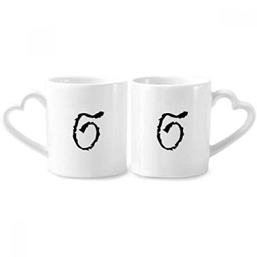 Imagem de Alfabeto grego Sigma silhueta preta conjunto de canecas de porcelana para casais, coração de cerâmica