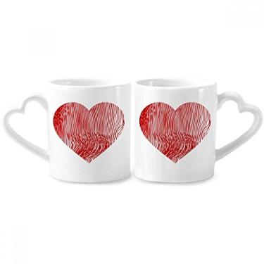 Imagem de Conjunto de canecas de porcelana para casais, coração e coração com impressão digital para o dia dos namorados, coração