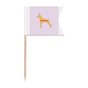 Imagem de Doberman Bandeiras de palito de dente com contorno em forma de corpo para marcação de rotulagem para bolo de festa, comida e queijos