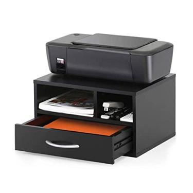 Imagem de KIZQYN Suporte de impressora de mesa de madeira com 2 níveis e 1 gaveta para espaço de trabalho Organizador de rack de armazenamento de mesa para escritório em casa preto impressora de mesa