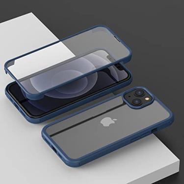 Imagem de Capa de celular de vidro temperado dupla face à prova de choque com sensação de pele lateral para iPhone 13 12 11 Pro Max X XS Capa traseira, azul, para iPhone 13 Mini