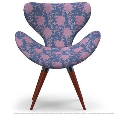 Imagem de Poltrona Egg Floral Rosa E Lilás Cadeira Decorativa Com Base Fixa - Cl