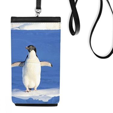 Imagem de Linda bolsa de celular com imagem de natureza do pinguim branco para pendurar bolso preto