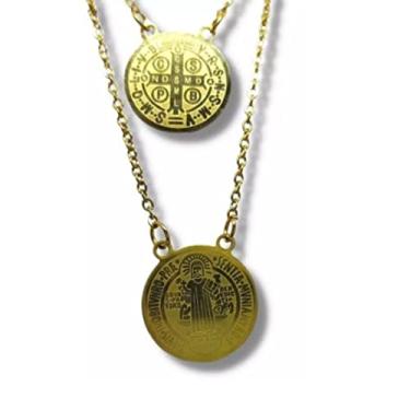 Imagem de Escapulário Religioso São Bento em Aço Inox Dourado