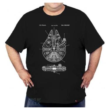 Imagem de Camiseta Plus Size Millenium Falcon Star Wars Han Solo Geek Tamanho:XG;Cor:Preto