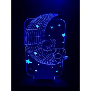 Imagem de Luminaria Led 3D,Ursinho Lua, Infantil, Decoração, Quarto, 16 Cores Co
