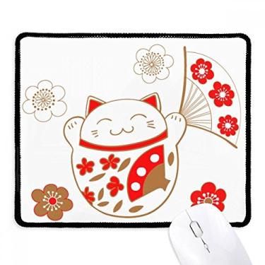 Imagem de Lucky Fortune Mouse pad para fãs de flores de gato japonês borda costurada Tapete de borracha para jogos