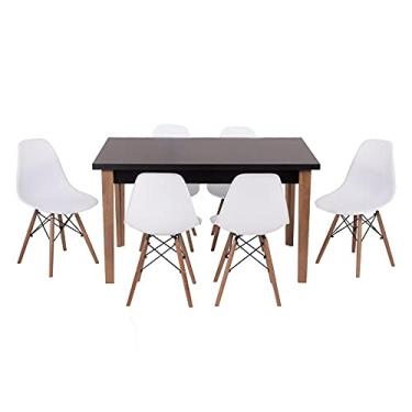Imagem de Conjunto Mesa de Jantar Luiza 135cm Preta com 6 Cadeiras Eames Eiffel - Branco