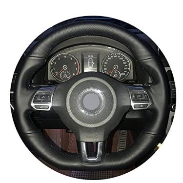 Imagem de Capa de volante de carro em couro preto e antiderrapante costurada à mão, adequada para Volkswagen Golf 6 GTI VW MK6 Polo GTI Scirocco R Passat linha CC R 2010