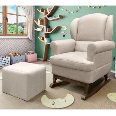 Imagem de Poltrona para Amamentação Linho Pés Canoa com Puff Sabrina Phoenix Baby Bege