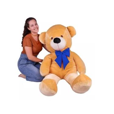 Imagem de Urso Gigante Pelúcia Grande Teddy 1,10 Metros - Laço Personalizado (Doce de Leite com Laço Azul)