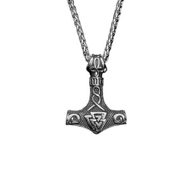 Imagem de Colar Masculino Nórdico Mjolnir Cordão Valknut Viking Aço Inoxidavel Cor:Prata