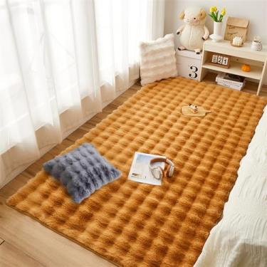 Imagem de Insun Tapete macio e fofo para sala de estar grande, tapete lavável moderno sem queda para quarto, pele sintética coelho pelúcia tapete de decoração interior, laranja, 1,60 m x 2,08 m