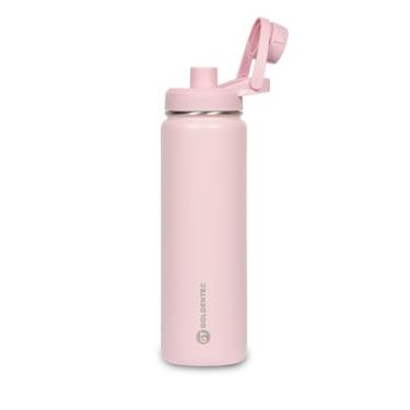 Imagem de Garrafa Térmica Inox Goldentec 750 ml para bebidas quentes ou frias com tampa com bico e base emborrachada Rosa Claro Agua Suco Academia Passeio