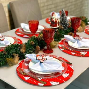 Imagem de Kit Sousplat Completo Mesa Posta de Natal Natalino para 8 Lugares (ARVORE NATAL VERMELHO E BRANCO - GUARDANAPOS BRANCOS - PG PAPAI NOEL TRADICIONAL)