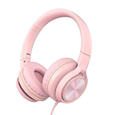 Imagem de LORELEI Fones de ouvido com fio S9 com microfone para escola, fones de ouvido infantis supra-auriculares para meninas e meninos, dobrável leve e 3,5 mm, fone de ouvido de áudio para telefone, iPad, tablet, PC, Chromebook (rosa pérola)