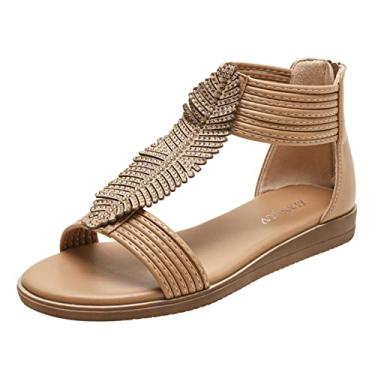 Imagem de Coerni Moda primavera e verão sandálias femininas de salto baixo bico aberto respirável chinelos sandálias para mulheres elegantes, Caqui, 9