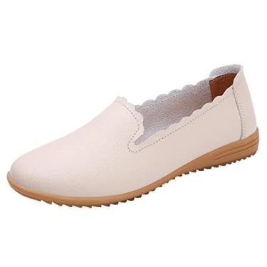 Imagem de Sapatos femininos pequenos sapatos brancos com solas planas mulheres estudantes sapatos de couro feminino grande casual tamanho 9 feminino, Bege, 7.5