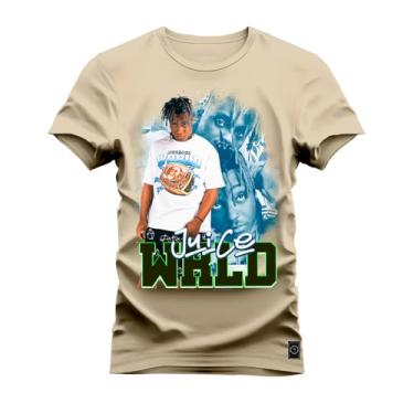 Imagem de Camiseta Plus Size Premium 100% Algodão Estampada Shirt Unissex Juice Wrld Bege G1