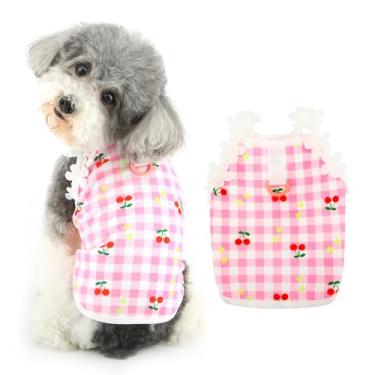 Imagem de Ranphy Camiseta para cachorro com estampa de cereja, camiseta xadrez para cães pequenos, meninas, meninos, roupas de primavera e verão com anel em D para gatos chihuahua yorkie