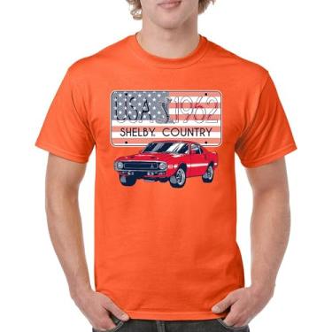 Imagem de Camiseta masculina Shelby Country 1962 GT500 American Racing USA Made Mustang Cobra GT Performance Powered by Ford, Laranja, GG