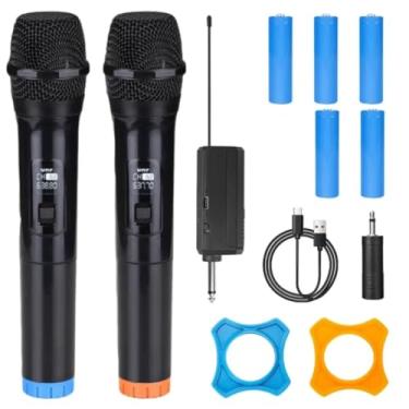 Imagem de Microfone Sem Fio UHF, 2 Microfones Sem Fio Karaoke, Microfone Dinamico, Microfone de Mão para Festas, Eventos, Aulas, Palestras, Desempenho, Entretenimento Familiar