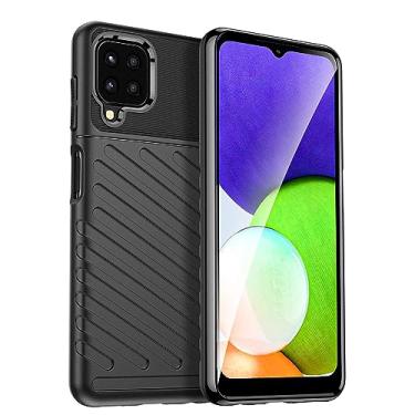 Imagem de Capa de celular para Samsung Galaxy F22, fibra de carbono refinada. Antiqueda, anti-impressões digitais. Capa de proteção total de 360° preta