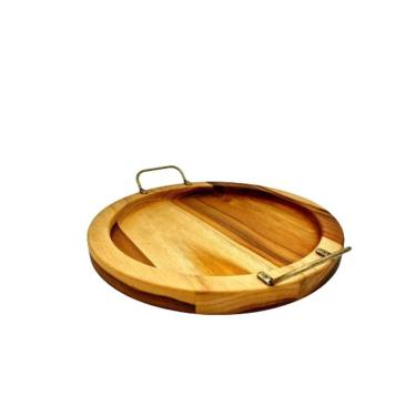 Imagem de Gamela Bandeja Redonda para Servir 26x26cm Com Alças em Teca