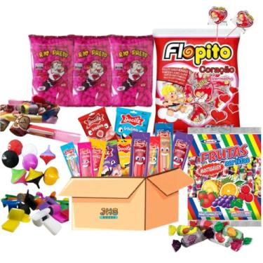 Imagem de Kit Doces 25 Sacolinhas Surpresa Guloseimas Pipoca doce Bala Docile Bala Mole Pirulito Flopito Mini Brinquedos Festa Infantil Aniversário