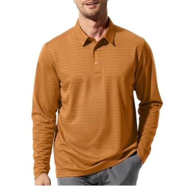 Imagem de MIER Camisa polo masculina de secagem rápida, manga comprida, de poliéster, casual, de golfe, camisas de colarinho macio, Marrom, XXG