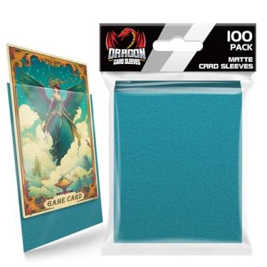 Imagem de 100 unidades de capas foscas para cartões colecionáveis, tamanho padrão, protetores de cartas de baralho para cartões de beisebol, cartões esportivos, MTG, cartas de jogo de cartas Yugioh (ciano)