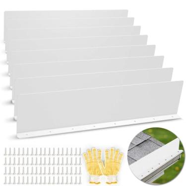 Imagem de CAPHONT Gutter Valley Splash Guards, pacote com 8, 40 x 9 x 1,8 cm, de alumínio espesso, protetor de calha de chuva, desviador de chuva para telha, protetor de chuva para casa reta (branco)