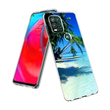 Imagem de Capa compatível com Motorola Moto G Stylus 5G - Tropical Beach Palm Hawaii Summer Vacation Phone Case Slim Soft TPU à prova de choque capa protetora
