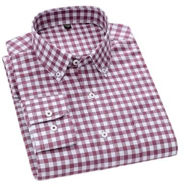 Imagem de Cromoncent Camisa masculina Oxford de algodão manga comprida com botões, Xadrez vermelho, P