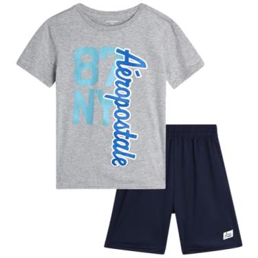 Imagem de AEROPOSTALE Conjunto de shorts esportivos para meninos - camiseta de manga curta e shorts de ginástica de malha - roupa esportiva para meninos (4-12), Cinza/azul, 7