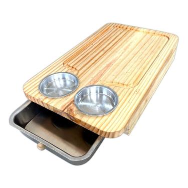 Imagem de Tábua Inteligente Carne Churrasco Madeira C/Gaveta 2 Potes