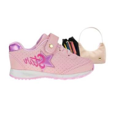 Imagem de Tênis Infantil Feminino de Menina Escolar e Casual Tamanho 23 ao 34  Com Estojo e Bolsa-Feminino