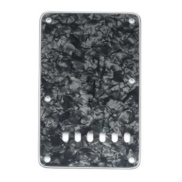 Imagem de Musiclily 6 Furos Vintage Escudo Traseiro para Tremolo de Guitarra Fender EUA/Mexicana Standard Stratocaster Estilo Moderno,4 Camadas Preto Perolado