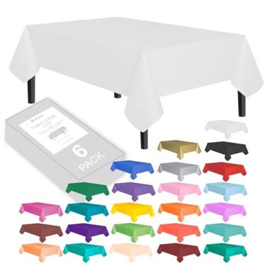 Imagem de Toalha de mesa Allgala de plástico premium com 12 unidades, peso médio, descartável, Branco, 6PK 54"x108"