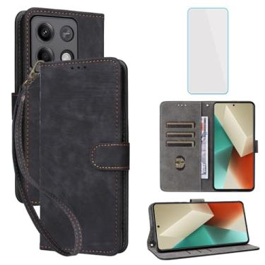 Imagem de IUQXU Capa carteira para Xiaomi Redmi Note 13 5G com protetor de tela [bloqueio RFID] capa de couro com suporte para cartão capa de celular para Redmi Note13 5G preta