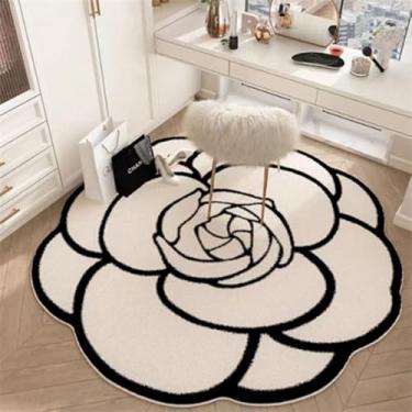 Imagem de Rosa de pelúcia tapete redondo camélia irregular tapete penteadeira cadeira tapete meninas quarto vestiário decoração casa, c, 120x120cm