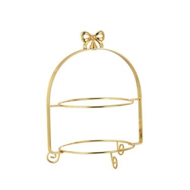 Imagem de Generic Expositor decorativo de sobremesas, suporte para pratos de frutas, bandeja para servir festas, suporte para servir ferro, suporte para penteadeira de, Ouro, Camada Dupla