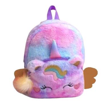 Imagem de Mochila Infantil Unicórnio Escolar Passeio Bolsa Peluda
