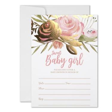 Imagem de 50 Pink Blush Sweet Baby Girl Shower Invitations and Envelopes (Large Size 5x7)