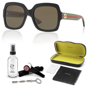 Imagem de Gucci Óculos de Sol Retangulares GG 0036SN + Pacote com Kit de Óculos de Luxo eShades, 54mm, Preto com Lente Marrom (54mm)